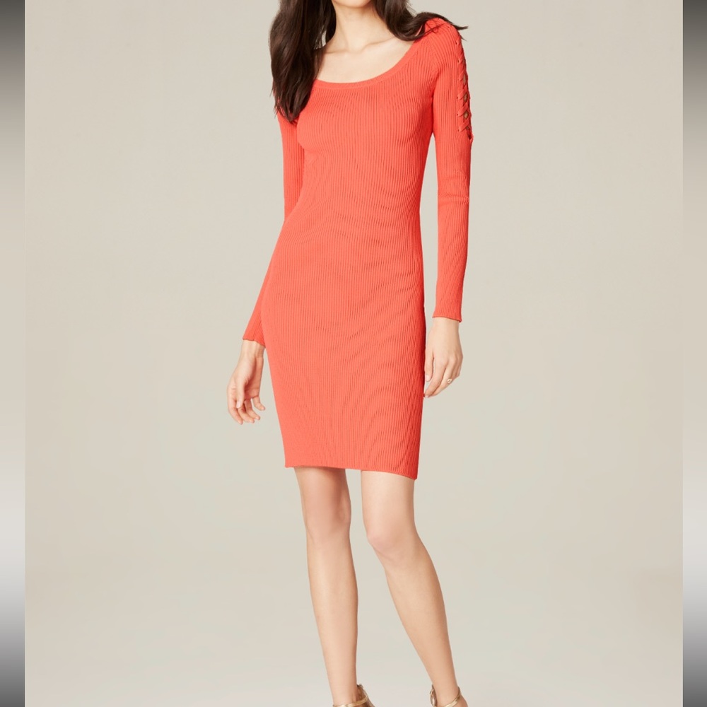 Bebe Lace up sleeve ribbed dress
